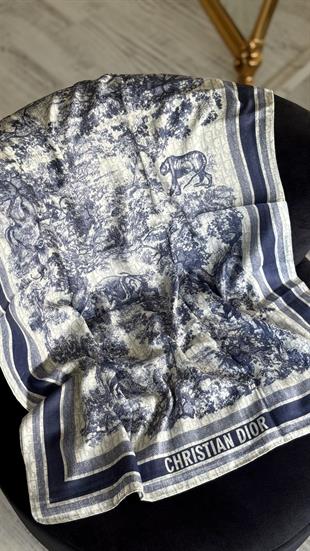 LACİVERT ÇİFT YÖNLÜ DESENLİ YÜN İPEK ŞAL