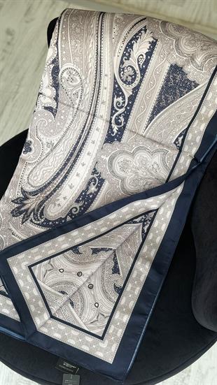 LACİVERT GÜMÜŞ / ETNİK DESEN PAMUK ŞAL