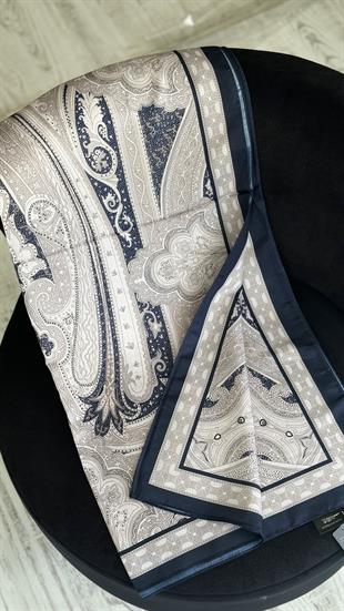 LACİVERT GÜMÜŞ / ETNİK DESEN PAMUK ŞAL