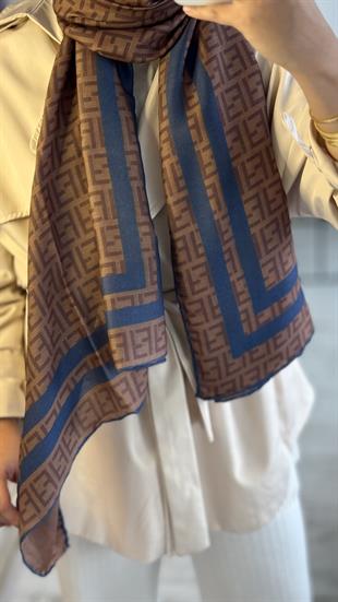 LACİVERT RENK GEÇİŞLİ F DESEN ŞAL