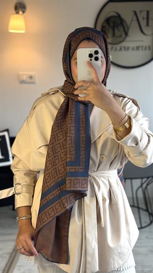 LACİVERT RENK GEÇİŞLİ F DESEN ŞAL