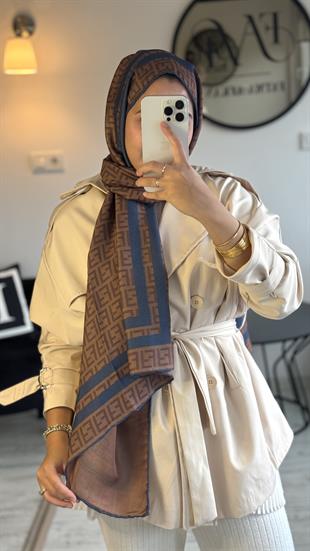 LACİVERT RENK GEÇİŞLİ F DESEN ŞAL