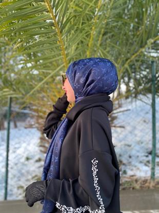 LACİVERT SİMLİ İPEK ŞAL