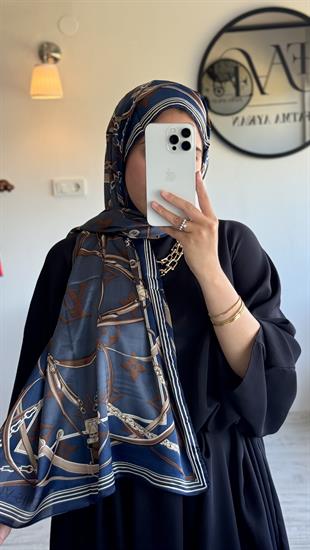 LACİVERT VUAL İPEK ŞAL