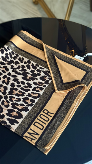 LEOPAR DESEN GOLD RENK TWİL EŞARP