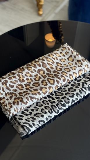 LEOPAR ORGANE TÜL İPEK ŞAL / SİYAH