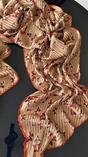 LV PLİSELİ SÜTLÜ KAHVE İPEK ŞAL