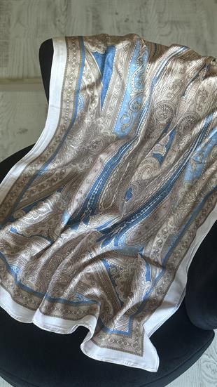 MAVİ BEJ / ETNİK DESEN PAMUK ŞAL