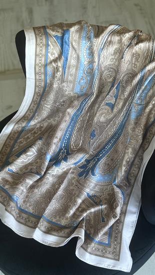 MAVİ BEJ / ETNİK DESEN PAMUK ŞAL