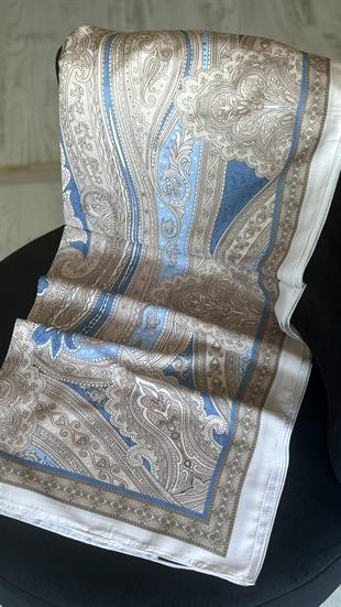 MAVİ BEJ / ETNİK DESEN PAMUK ŞAL