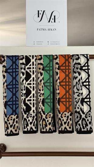 MAVİ D / LEOPAR DESEN VUAL İPEK ŞAL