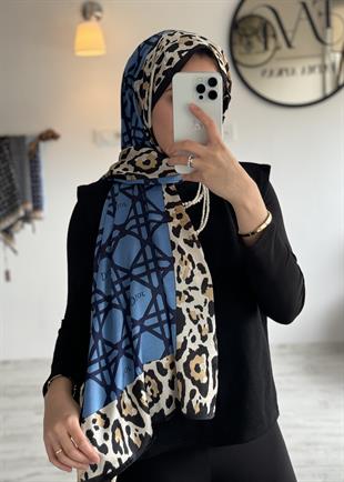 MAVİ D / LEOPAR DESEN VUAL İPEK ŞAL