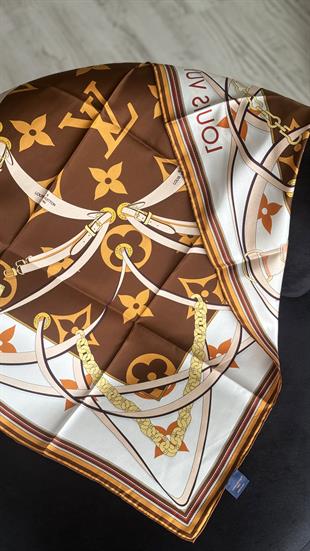 ORJİNAL DESEN / KAHVE KREM İPEK EŞARP 