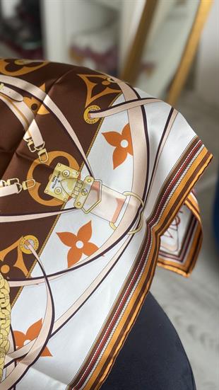 ORJİNAL DESEN / KAHVE KREM İPEK EŞARP 