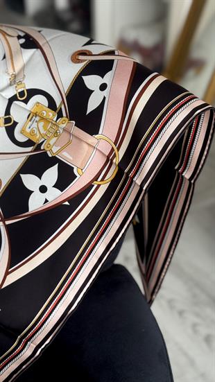 ORJİNAL DESEN / SİYAH BEYAZ İPEK EŞARP 