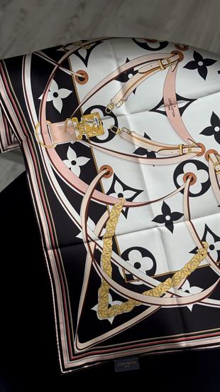 ORJİNAL DESEN / SİYAH BEYAZ İPEK EŞARP 