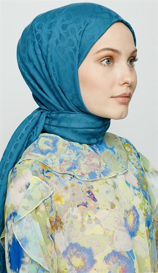 PETROL MAVİ / BLOOM DESEN ŞAL 