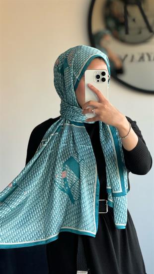 PETROL MAVİ ÇANTA DESENLİ VUAL ŞAL 