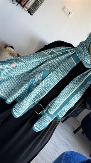 PETROL MAVİ ÇANTA DESENLİ VUAL ŞAL 