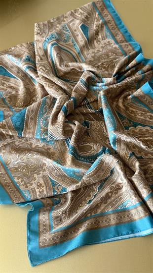 PETROL MAVİ / ETNİK DESEN PAMUK ŞAL