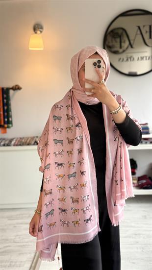 PUDRA PEMBE AT DESENLİ YÜN İPEK ŞAL