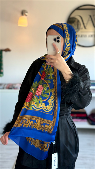 SAKS RENK ÇİCEK DESENLİ ŞAL