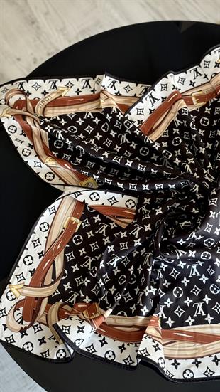 SİYAH BEYAZ KLASIK MODEL TWİL İPEK EŞARP