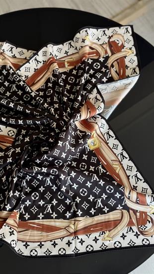 SİYAH BEYAZ KLASIK MODEL TWİL İPEK EŞARP