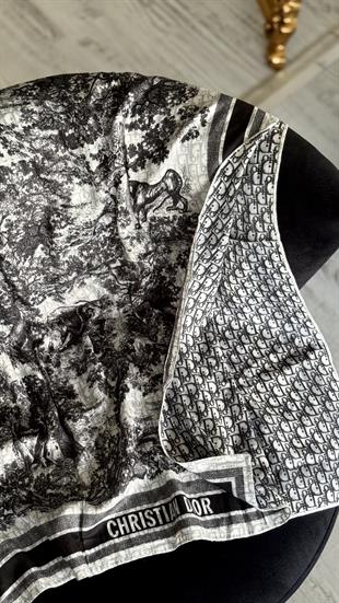 SİYAH ÇİFT YÖNLÜ DESENLİ YÜN İPEK ŞAL