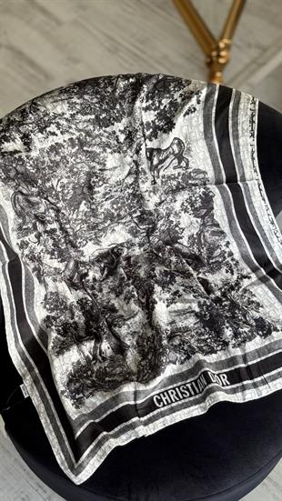 SİYAH ÇİFT YÖNLÜ DESENLİ YÜN İPEK ŞAL