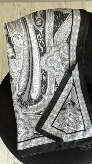 SİYAH / GRİ ETNİK DESEN PAMUK ŞAL