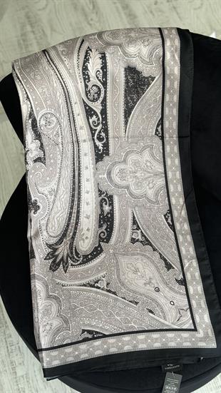 SİYAH / TAŞ ETNİK DESEN PAMUK ŞAL