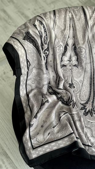 SİYAH / TAŞ ETNİK DESEN PAMUK ŞAL