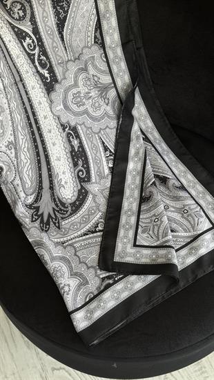 SİYAH / GRİ ETNİK DESEN PAMUK ŞAL