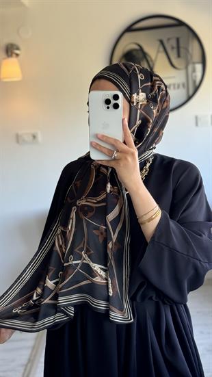 SİYAH / KAHVE VUAL İPEK ŞAL