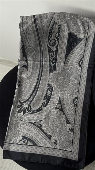 SİYAH KOYU GRİ / ETNİK DESEN PAMUK ŞAL