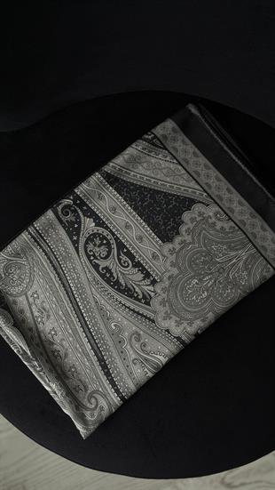 SİYAH KOYU GRİ / ETNİK DESEN PAMUK ŞAL
