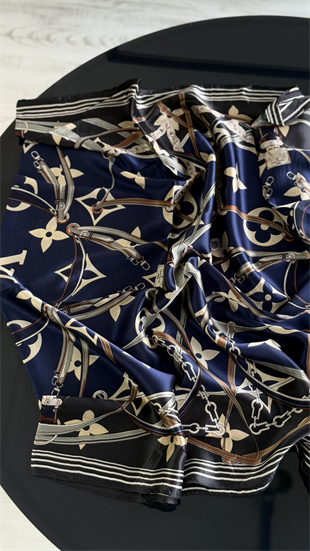 SİYAH / LACİVERT VUAL İPEK ŞAL