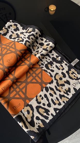 TURUNCU LEOPAR DESEN VUAL İPEK ŞAL