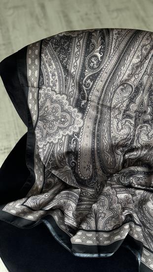 VİZON / SİYAH ETNİK DESEN PAMUK ŞAL