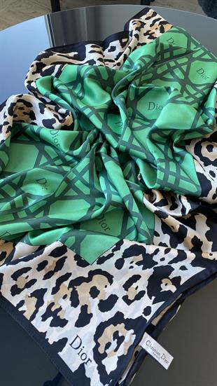 YEŞİL D / LEOPAR DESEN VUAL İPEK ŞAL