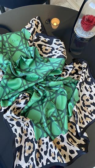 YEŞİL D / LEOPAR DESEN VUAL İPEK ŞAL