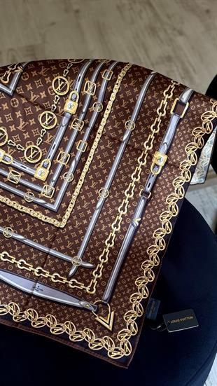 ZİNCİR DESEN KAHVE TWİL İPEK EŞARP