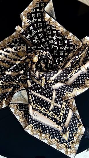 ZİNCİR DESEN SİYAH TWİL İPEK EŞARP