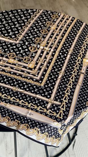 ZİNCİR DESEN SİYAH TWİL İPEK EŞARP