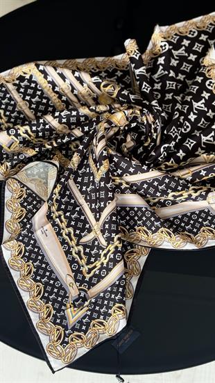 ZİNCİR DESEN SİYAH TWİL İPEK EŞARP