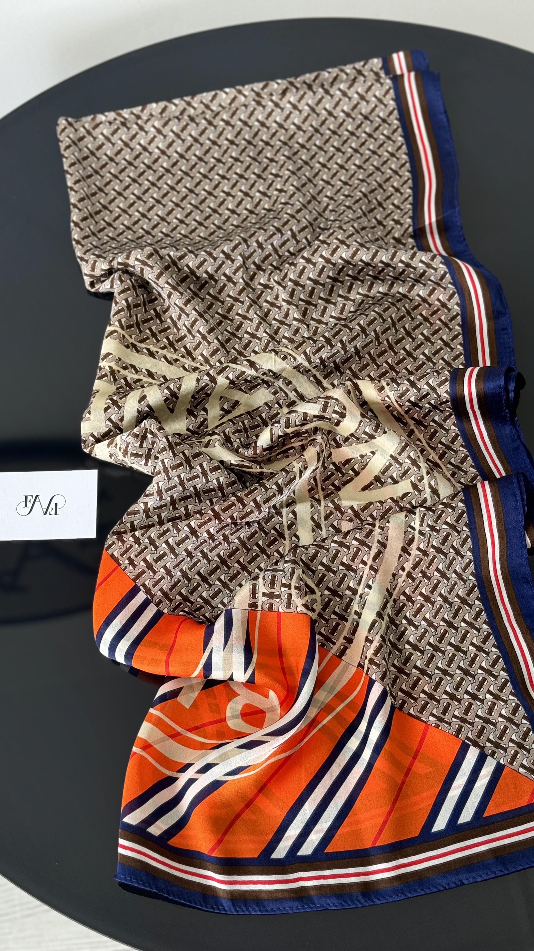 B / TURUNCU LACİVERT İPEK ŞAL 