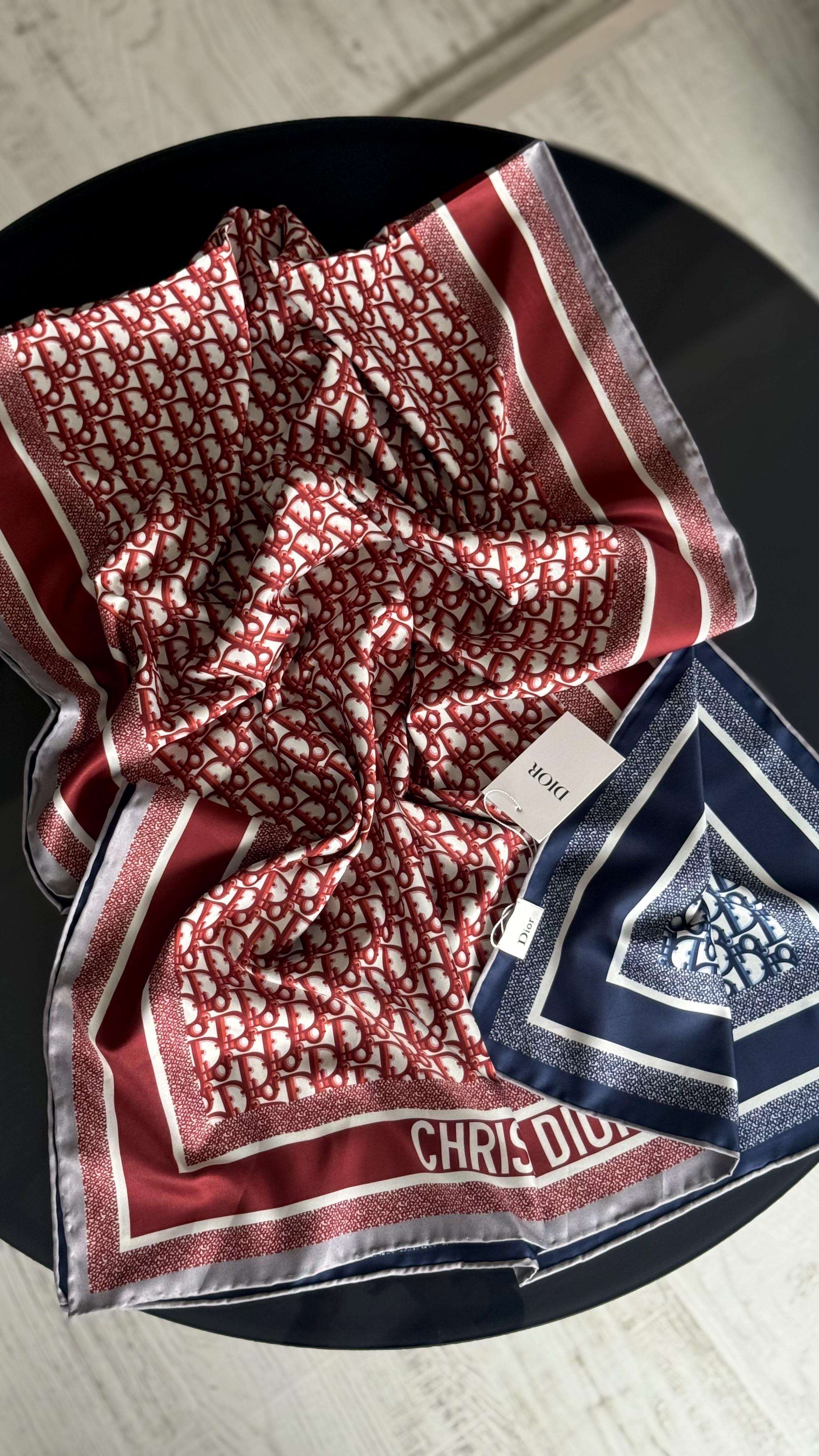 ÇİFT TARAFLI / LACİVERT - KIRMIZI TWİL İPEK ŞAL