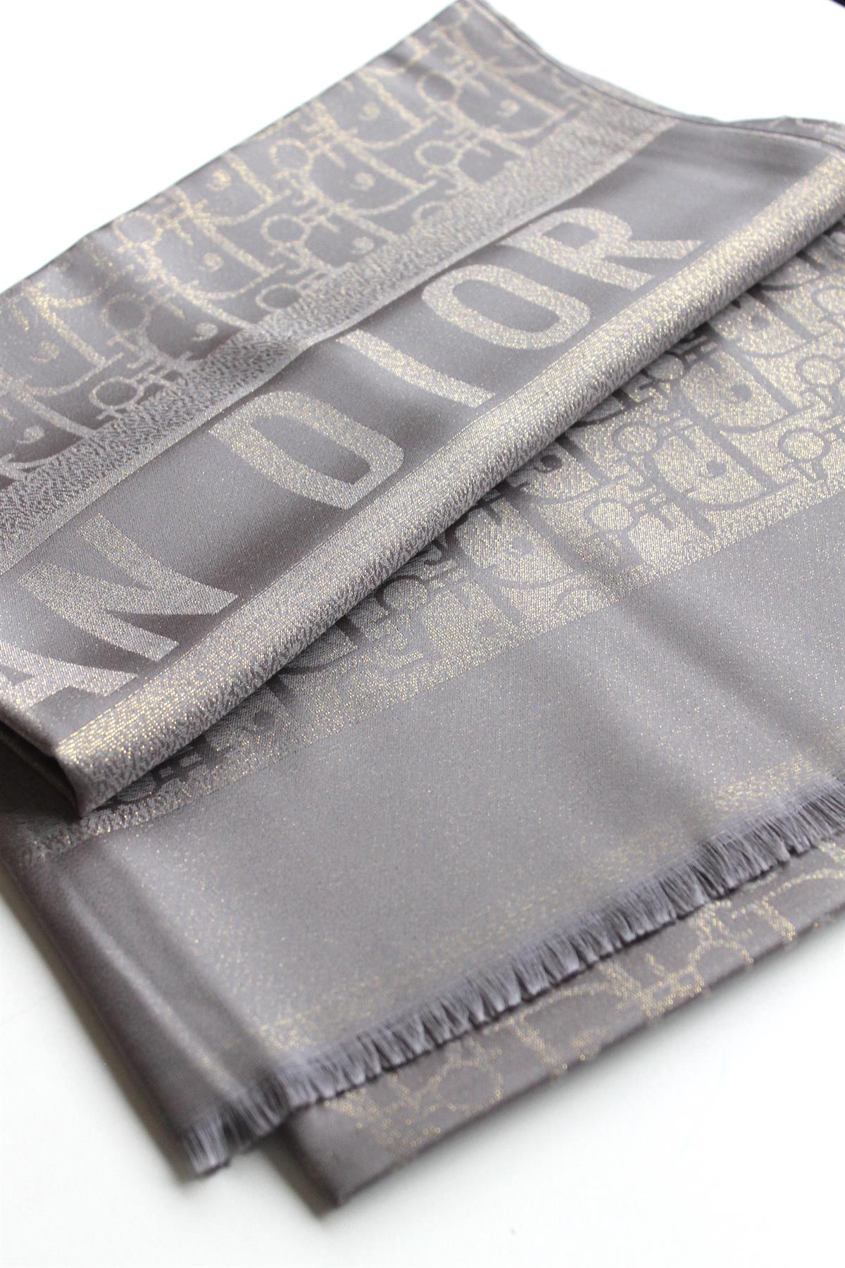 DIOR GRİ SİMLİ İPEK ŞAL