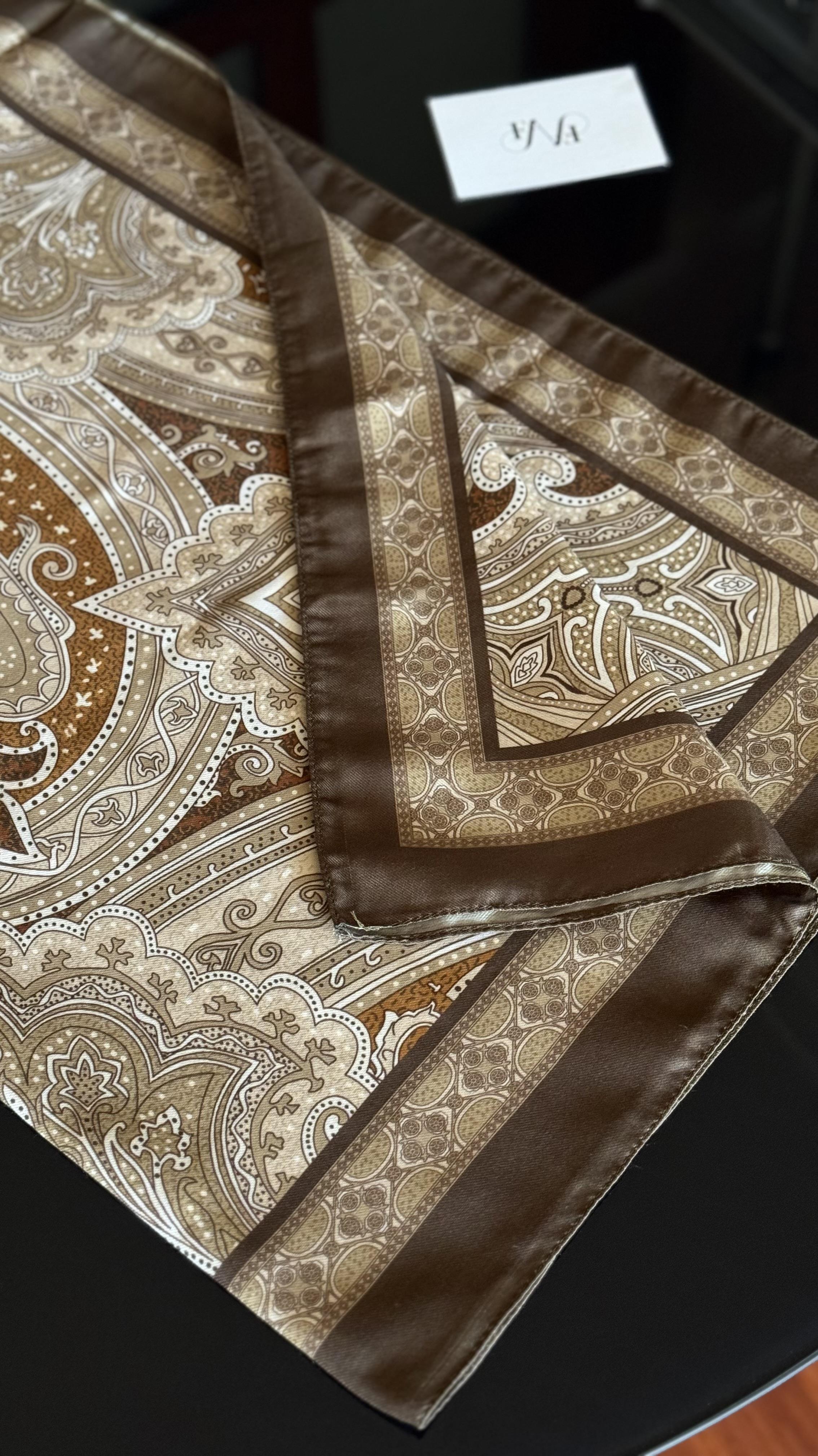 KAHVE / ETNİK DESEN PAMUK ŞAL